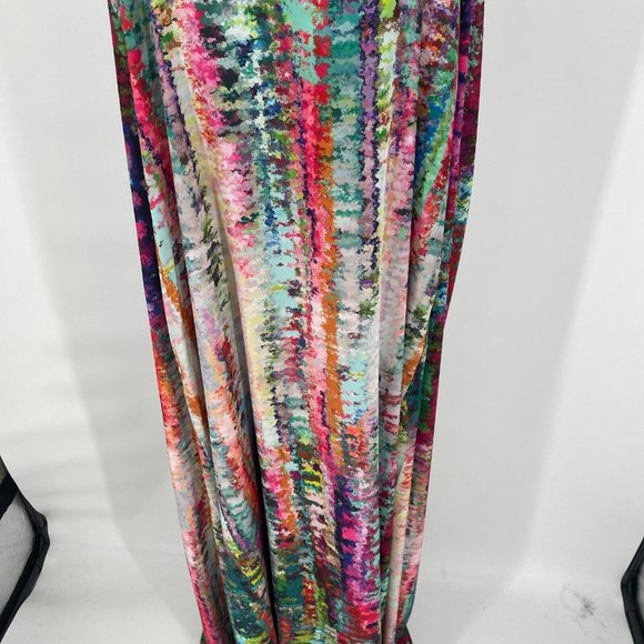 Nicole Miller NWT 1X Watercolor Abstract Print Satin Charmeuse Slip Maxi Dress - Picture 6 of 16